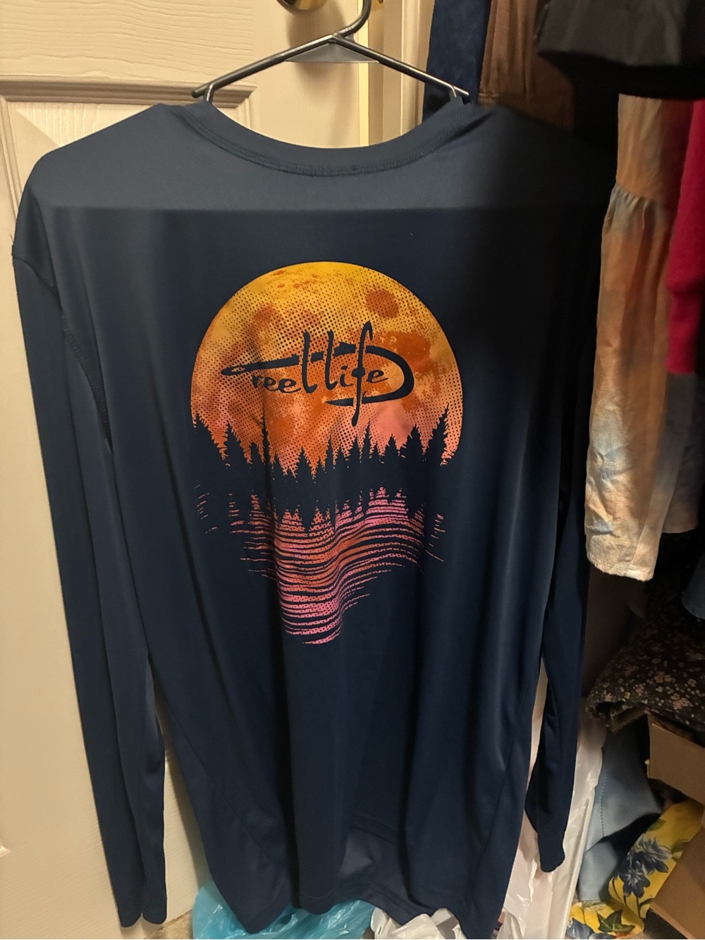 Men's Long-Sleeve Graphic Tee in Navy with Sunset Print